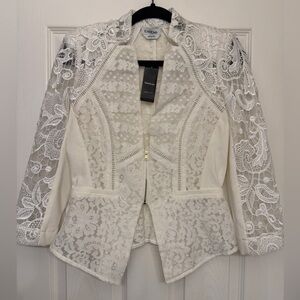 bebe White Mixed Lace Peplum Blazer Jacket | Size 4 | NWT